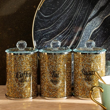 Veselă și accesorii - Set 3 recipiente luxoase pentru ceai, cafea si zahar
