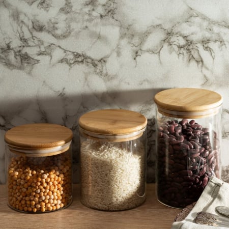 SET BORCANE DIN STICLA CU CAPAC DIN BAMBUS [0]