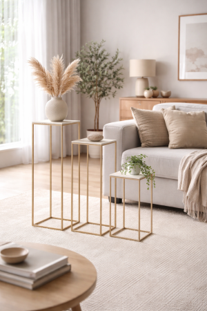 Decoratiune - Set suport plante metalic nisipiu – design modern