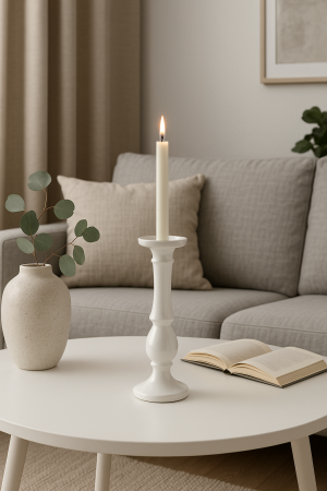 Ceramică - Suport Lumanare Ceramic Alb – 10x32 cm