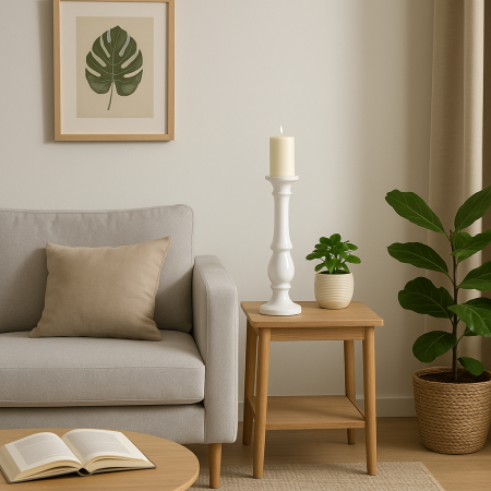 Ceramică - Suport Lumanare Ceramic Alb – 11x39 cm