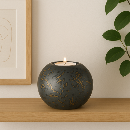 Ceramică - Suport lumare sferic ceramic cu accente aurii