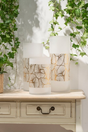 Vaza decorativa din sticla mata cu model floral auriu – 15x40 cm [2]