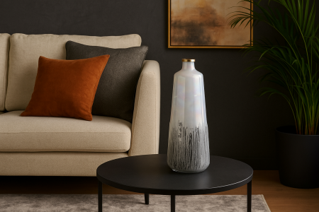 Vaza decorativa sticla irizata cu detalii negre [1]