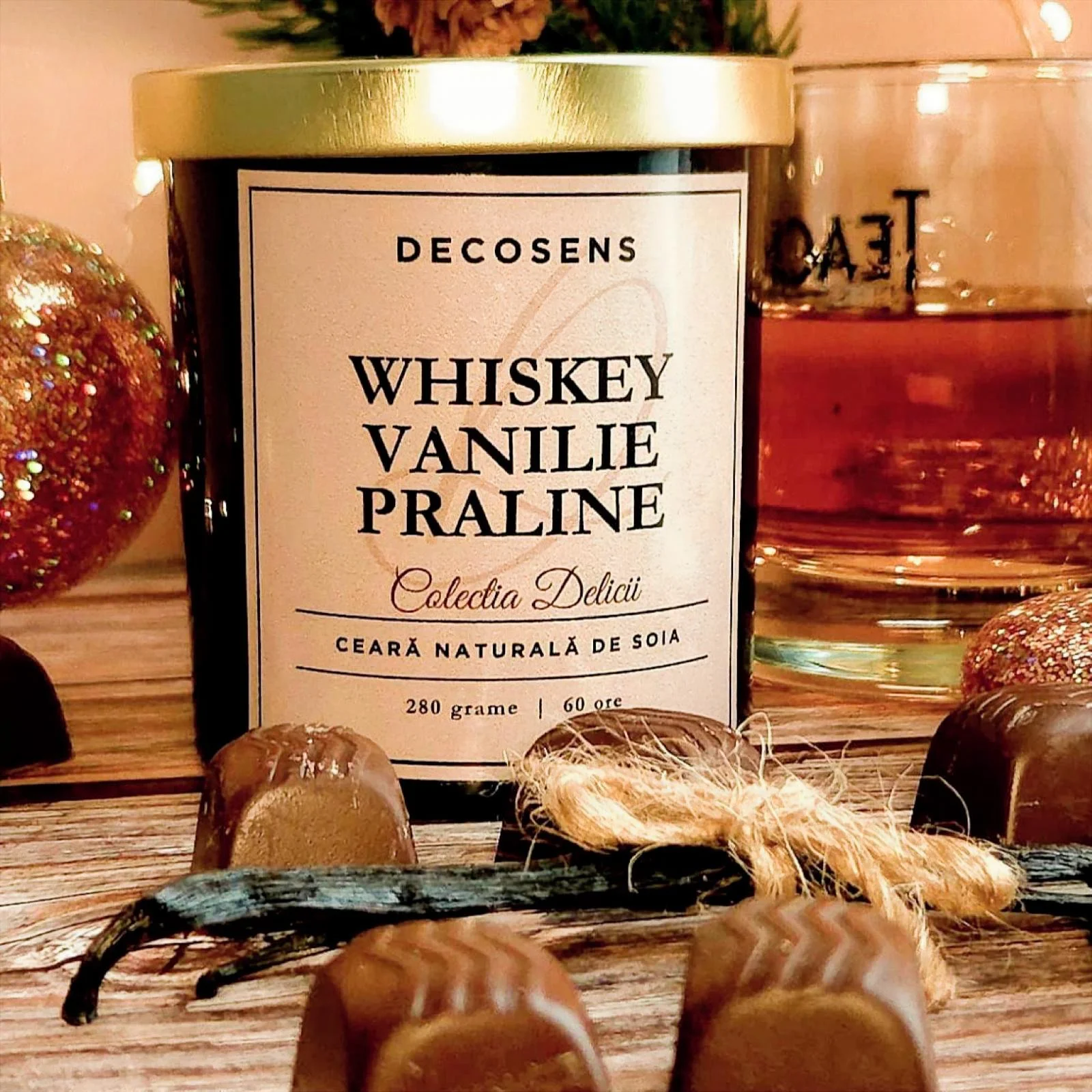 Lumânarea parfumată Whiskey-Vanilie-Praline-Colecția Delicii