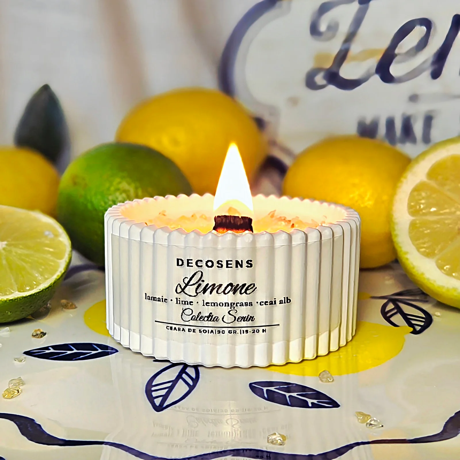 Lumanare parfumata naturala Limone - lamaie - lime - lemongrass - ceai alb - Colectia Senin [2]