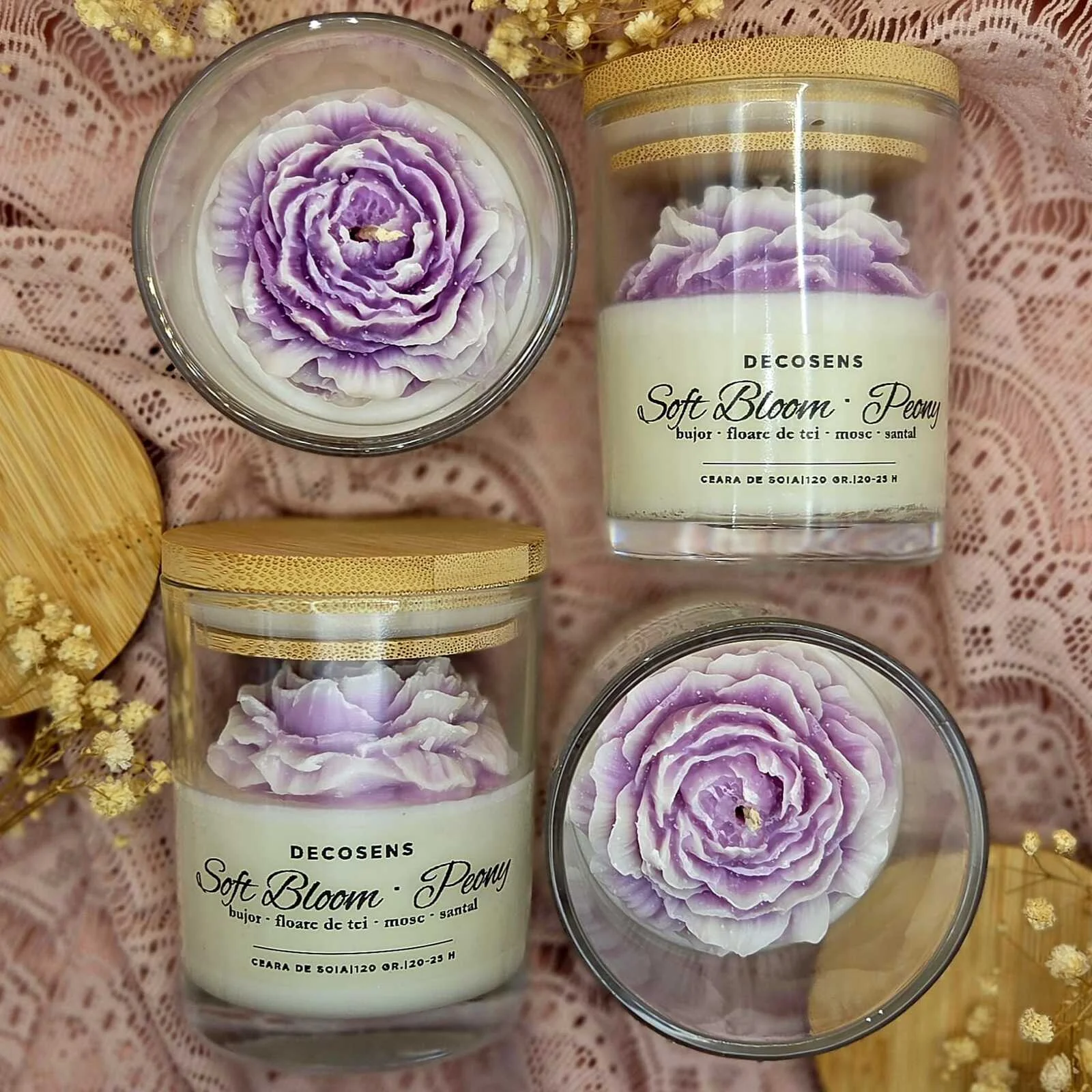 Lumânare parfumată Soft Bloom Peony bujor floare de tei mosc santal Decosens [4]