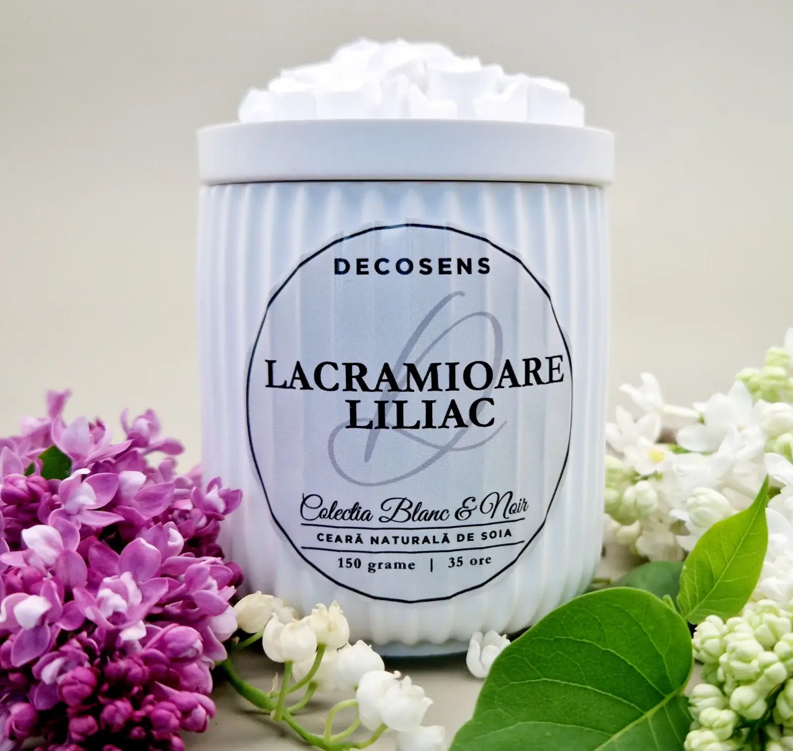 Primavara-Vara - Lumânare parfumată  „Lăcrămioare-Liliac” - Colecția Blanc & Noir - 150 gr.