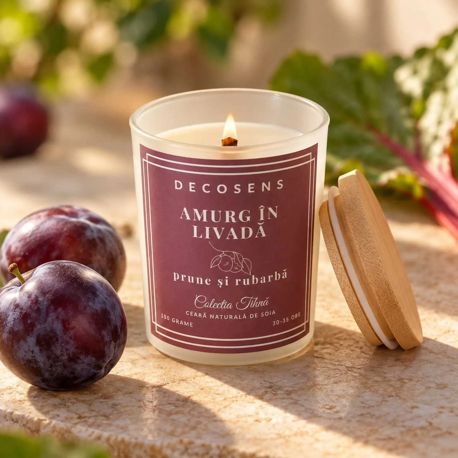 Lumânări parfumate și odorizante naturale pentru toamnă și iarnă - Lumânare parfumată handmade cu prune și rubarbă – Decosens