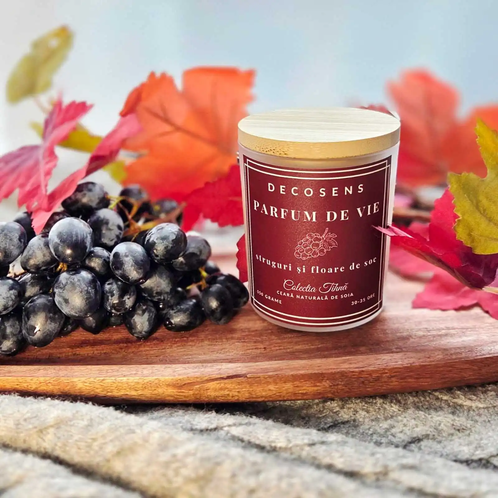 Lumânare parfumată Parfum de Vie - struguri și floare de soc - Colecția Tihnă - 150 gr. [0]