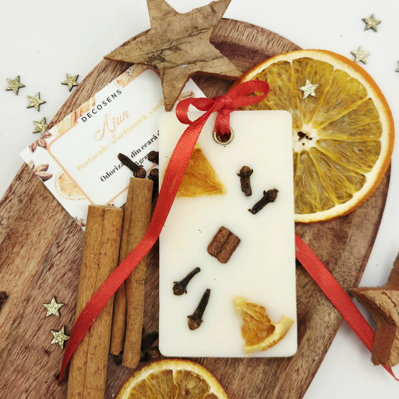 Colecția de Crăciun – Lumânări și odorizante de sărbaroare - Odorizant din ceara de soia Ajun cu portocala si scortisoara – Decosens