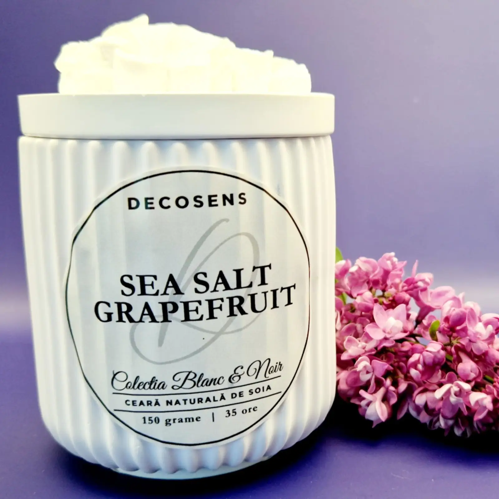 Primavara-Vara - Lumanare parfumata „Sea Salt - Grapefruit”- Colectia Blanc & Noir - 150 gr.