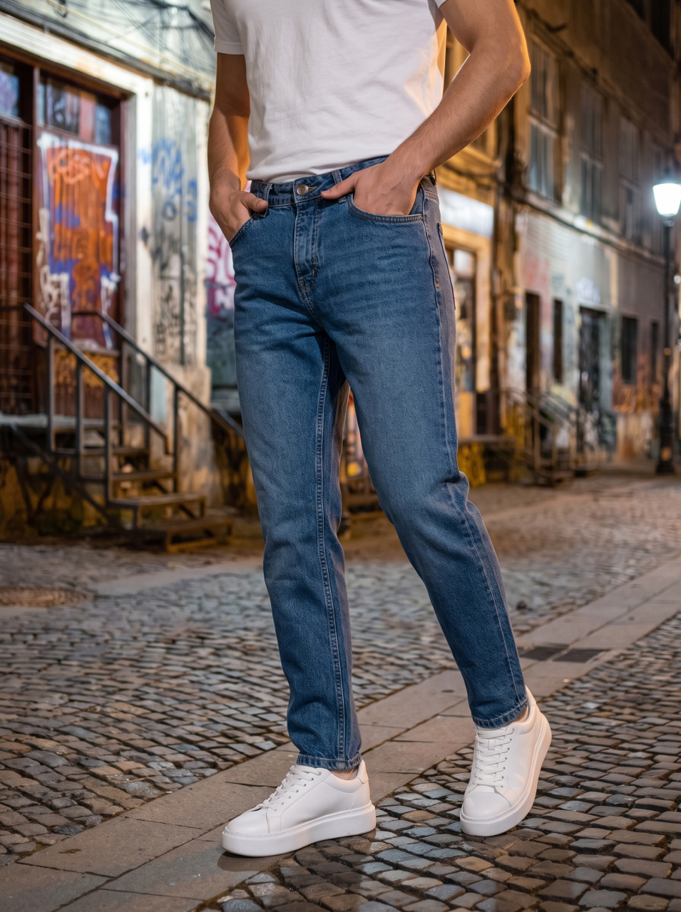 Blugi Barbati  Tapered Albastru Denim Clasic [3]