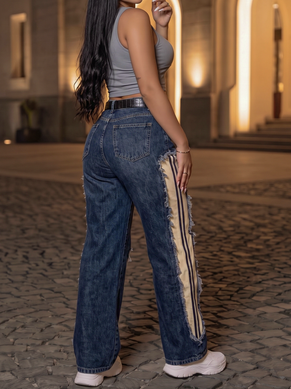 Blugi damă wide leg sport cu inserții laterale [3]
