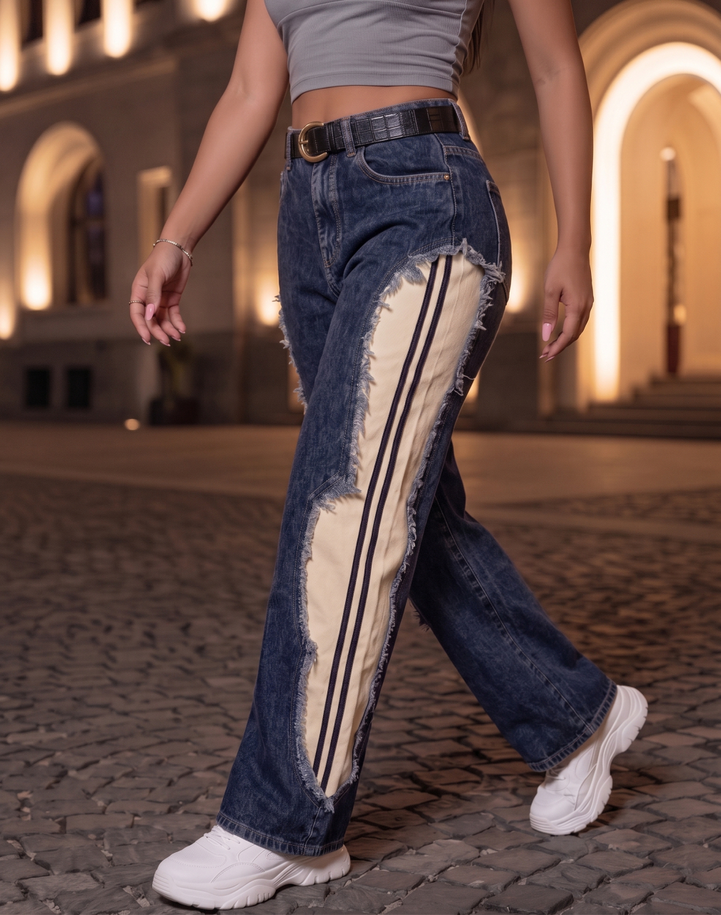Blugi damă wide leg sport cu inserții laterale [2]