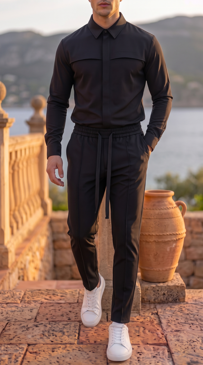 Compleu Negru Elegant Camasa si Pantaloni Bumbac Satinat [2]