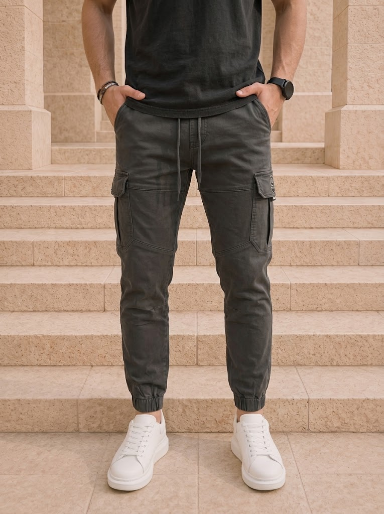 Pantaloni Cargo Barbati Gri Antracit Buzunare Laterale [3]