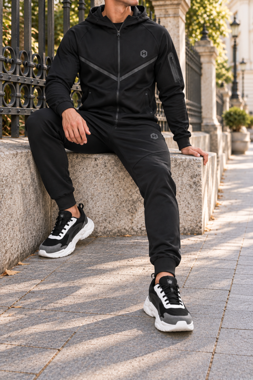 trening-barbati-negru-hanorac-fermoar-linii-geometrice-jogger [2]