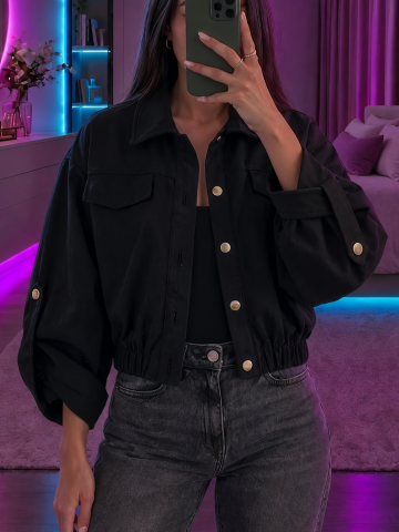 Haine pentru femei - geaca-casual-dama-velur-neagra-nasturi-aurii