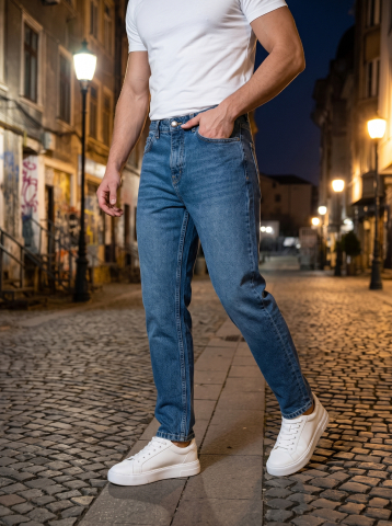 Blugi pentru bărbați - Blugi Barbati  Tapered Albastru Denim Clasic