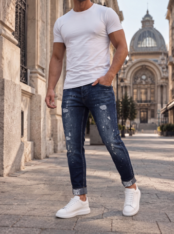 Blugi pentru bărbați - Blugi Albaștri cu Efect Uzat GM 301