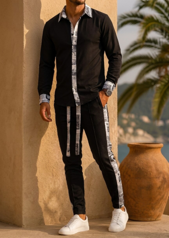 Compleuri & Treninguri pentru bărbați - Compleu Casual Negru cu Imprimeu