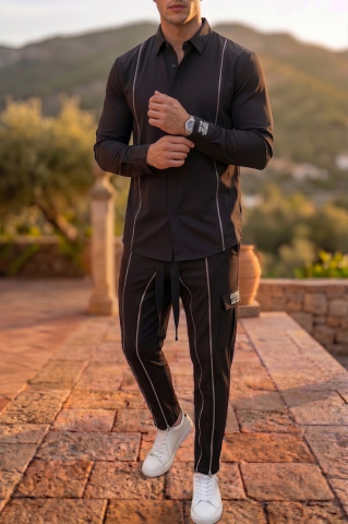 Compleuri & Treninguri pentru bărbați - Compleu Bărbați Negru cu Fermoare Luxury Streetwear