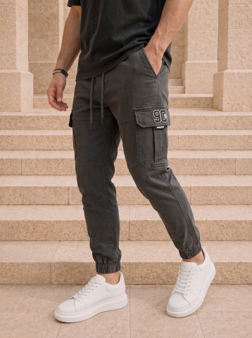 Pantaloni pentru bărbați - Pantaloni Cargo Barbati Gri Antracit Buzunare Laterale