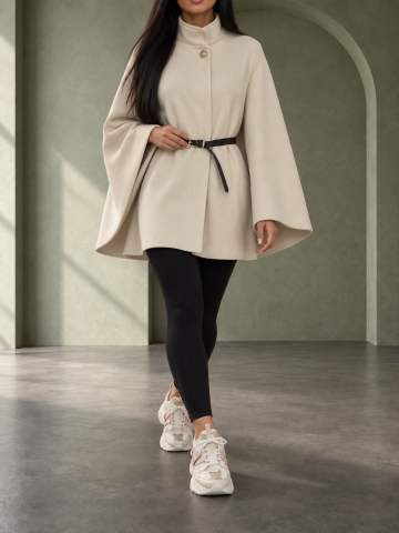 Geci & Topuri & Camasi - pardesiu-dama-capa-light-cream-crem-deschis-curea