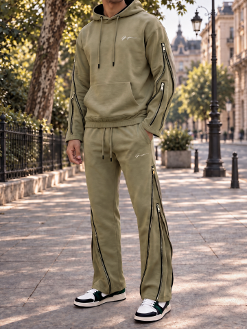 Compleuri & Treninguri pentru bărbați - eTrening-barbati-kaki-olive-hanorac-pantaloni-fermoare-functional