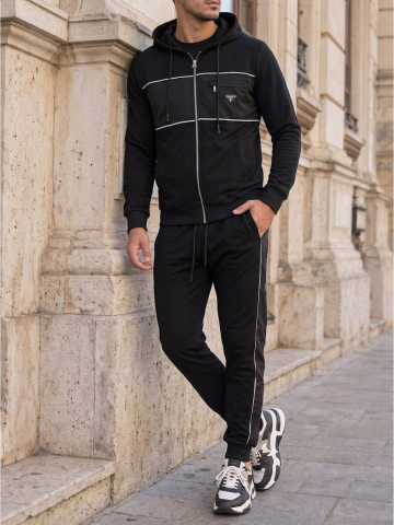 Compleuri & Treninguri pentru bărbați - Trening Negru Linii Albe Logo