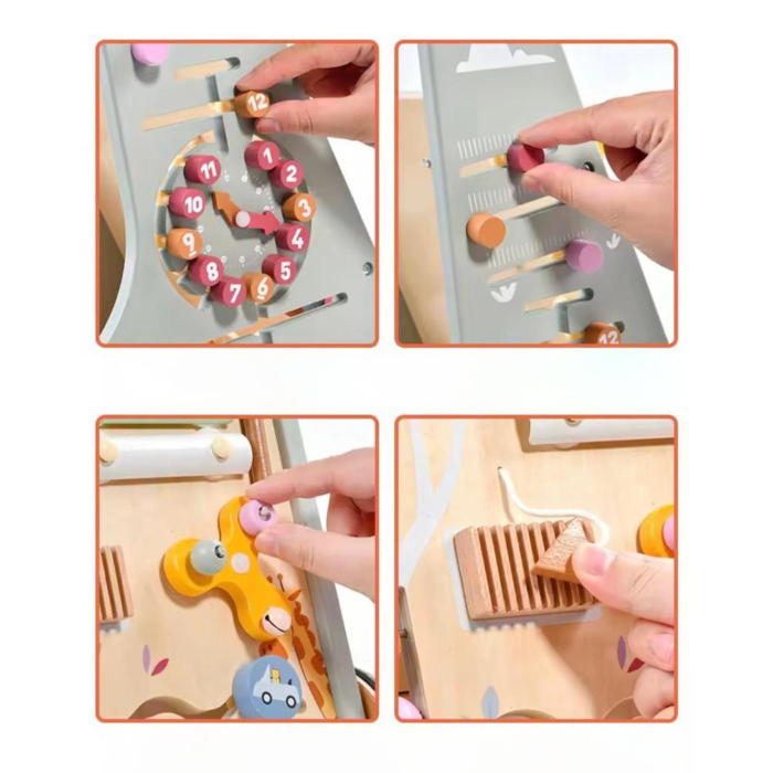 Antemergător lemn multifuncțional 2în1 – centru activități Montessori cu roți, xilofon și labirint, suport mers 34.5x35x47.5 cm 12+ luni [8]