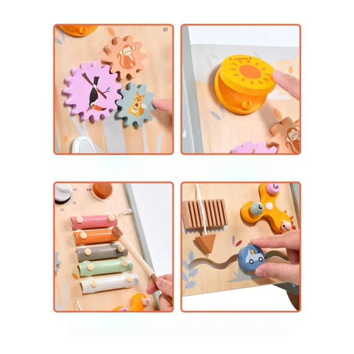 Antemergător lemn multifuncțional 2în1 – centru activități Montessori cu roți, xilofon și labirint, suport mers 34.5x35x47.5 cm 12+ luni [6]