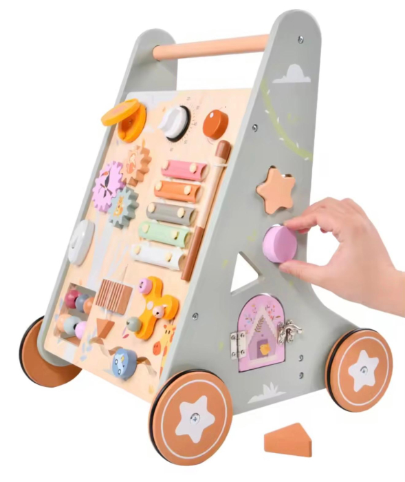 Antemergător lemn multifuncțional 2în1 – centru activități Montessori cu roți, xilofon și labirint, suport mers 34.5x35x47.5 cm 12+ luni [4]
