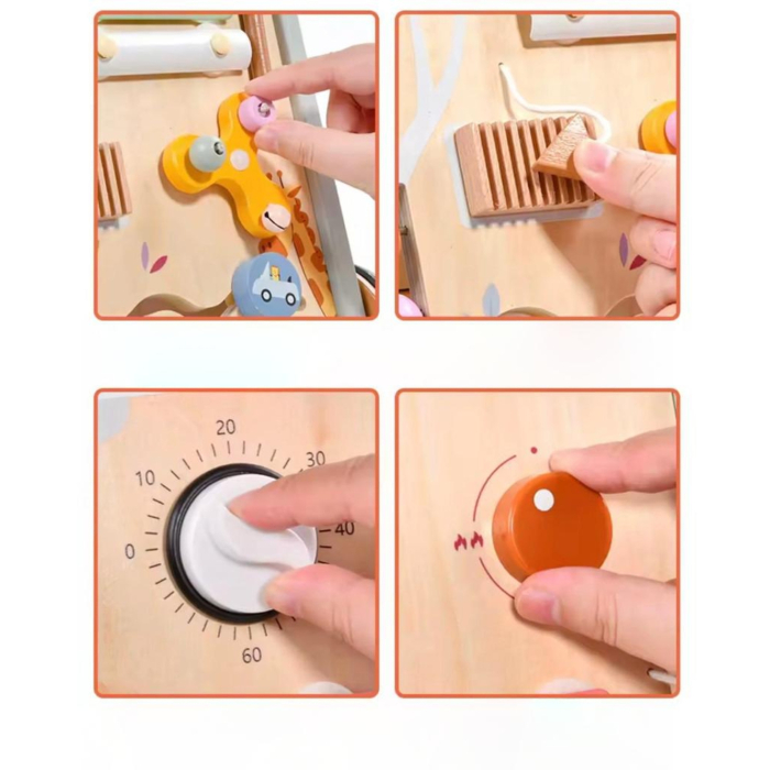Antemergător lemn multifuncțional 2în1 – centru activități Montessori cu roți, xilofon și labirint, suport mers 34.5x35x47.5 cm 12+ luni [9]