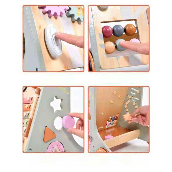 Antemergător lemn multifuncțional 2în1 – centru activități Montessori cu roți, xilofon și labirint, suport mers 34.5x35x47.5 cm 12+ luni [7]