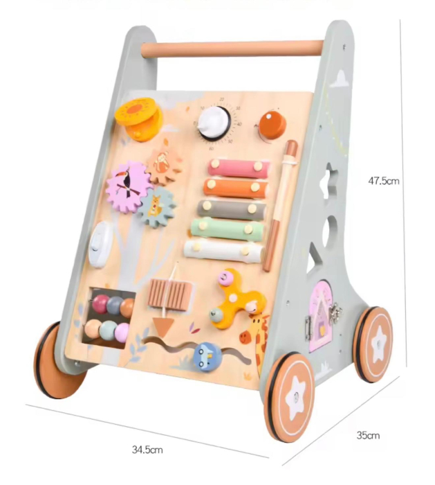 Antemergător lemn multifuncțional 2în1 – centru activități Montessori cu roți, xilofon și labirint, suport mers 34.5x35x47.5 cm 12+ luni [5]