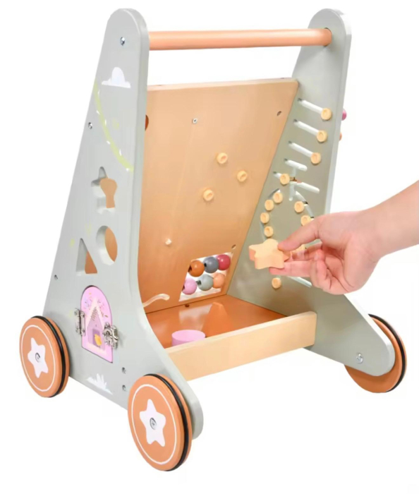 Antemergător lemn multifuncțional 2în1 – centru activități Montessori cu roți, xilofon și labirint, suport mers 34.5x35x47.5 cm 12+ luni [3]