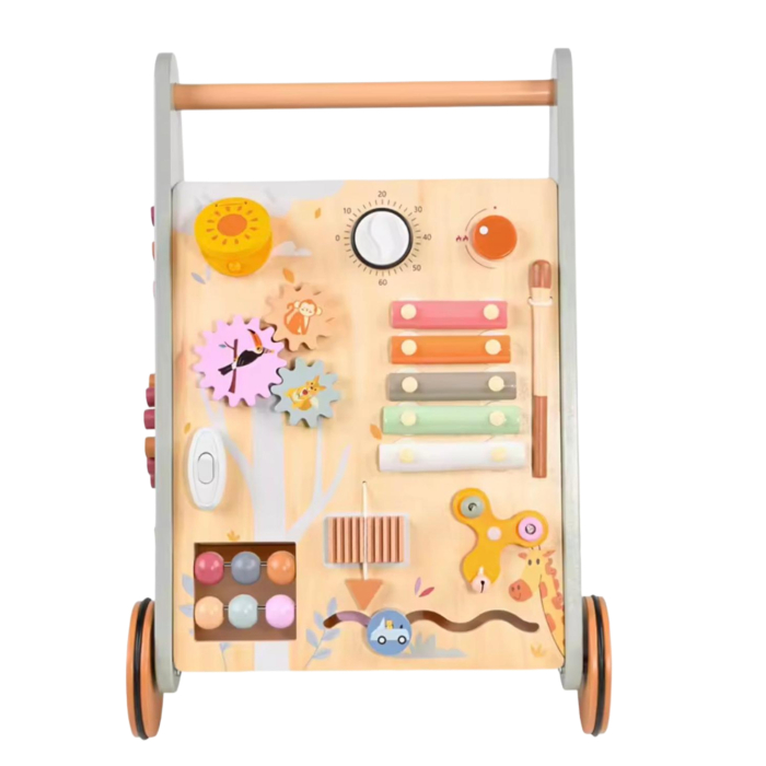 Antemergător lemn multifuncțional 2în1 – centru activități Montessori cu roți, xilofon și labirint, suport mers 34.5x35x47.5 cm 12+ luni [2]