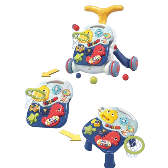 Antemergator si masuta de activitati pentru bebelusi, functie 2in 1, cu panou de activități si joaca, coș de baschet, panou pentru invatarea numerelor, formelor, lumini, sunete [3]