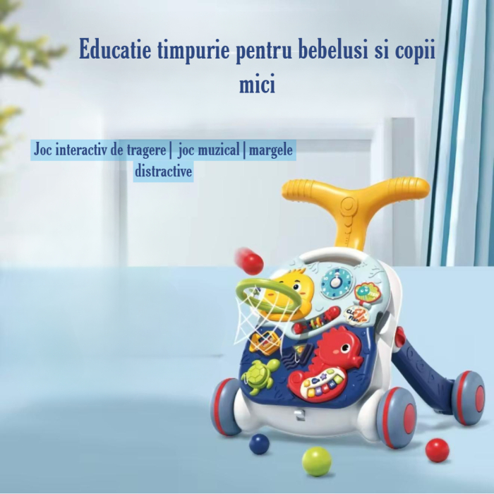 Antemergator si masuta de activitati pentru bebelusi, functie 2in 1, cu panou de activități si joaca, coș de baschet, panou pentru invatarea numerelor, formelor, lumini, sunete [2]