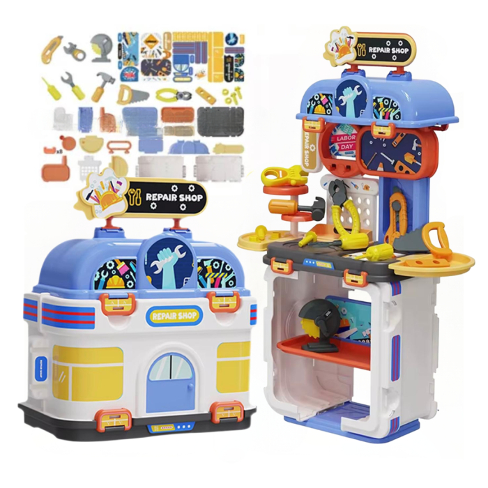 Atelier Mecanic Set 2 în 1 pentru copii, set de joaca pentru copii, trusa reparat, cutie portabilă + banc de lucru, 42 piese, 67.5 cm [1]