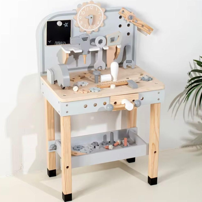 Atelier scule, jucărie din lemn 77 cm — atelier Montessori pentru copii cu accesorii, şurubelniţă, ciocan, menghina, suport scule și spațiu depozitare, dezvoltare motrică 3+ ani [5]