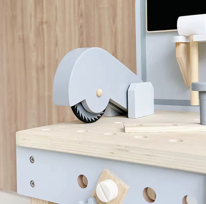 Atelier scule, jucărie din lemn 77 cm — atelier Montessori pentru copii cu accesorii, şurubelniţă, ciocan, menghina, suport scule și spațiu depozitare, dezvoltare motrică 3+ ani [4]