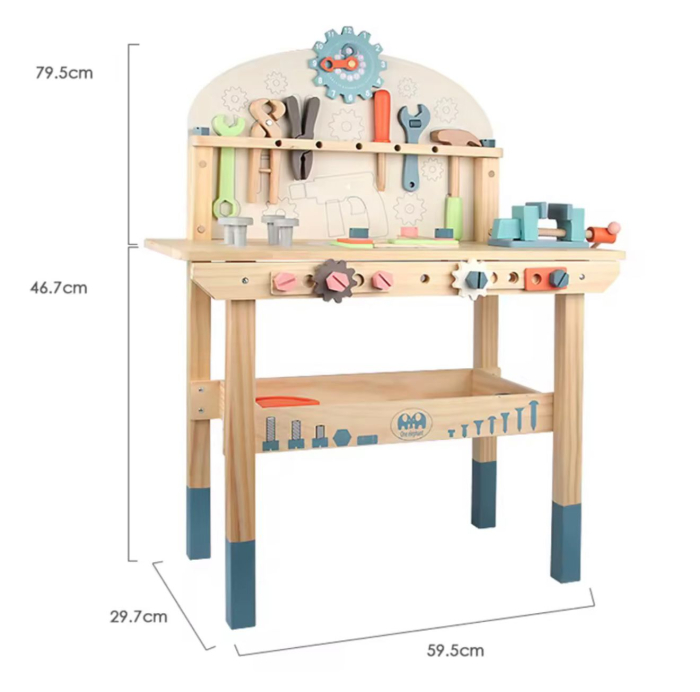 Atelier, Set de lucru din lemn cu unelte – set educativ copii, banc de lucru 59.5x29.7x79.5 cm, accesorii multiple, set unelte 79.5 cm 3+ ani [2]