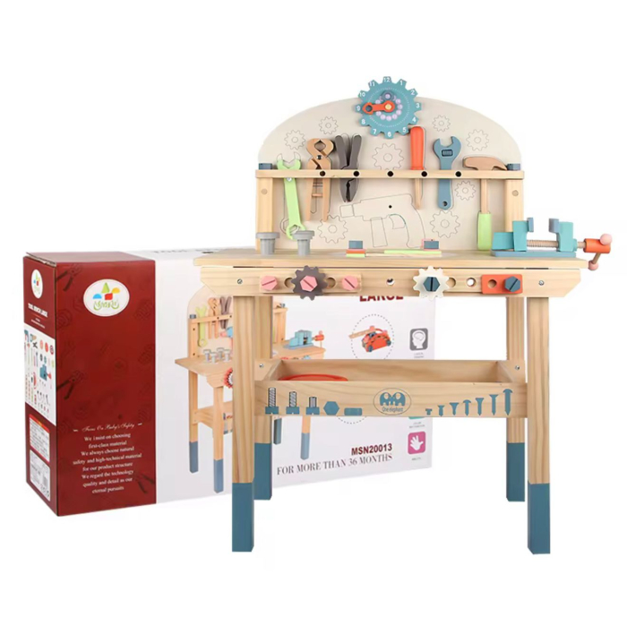 Atelier, Set de lucru din lemn cu unelte – set educativ copii, banc de lucru 59.5x29.7x79.5 cm, accesorii multiple, set unelte 79.5 cm 3+ ani [4]
