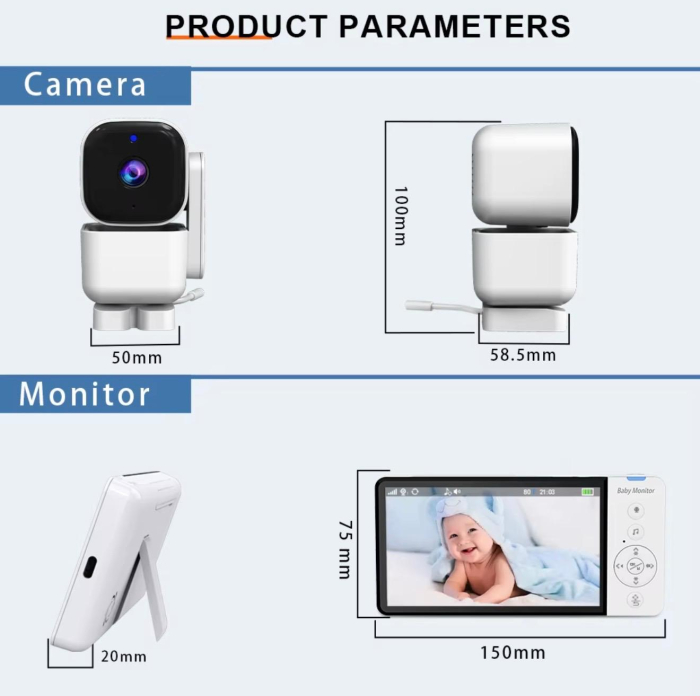 Baby Monitor, Camera de supraveghere bebelusi Denn Store WiFi/no wifi Dual View Control Night Vision, Aplicatie Telefon, 5” IPS Full HD 1080P, PTZ 355°/60°, VOX, interfon 2 căi, senzor temperatură, 50 [6]