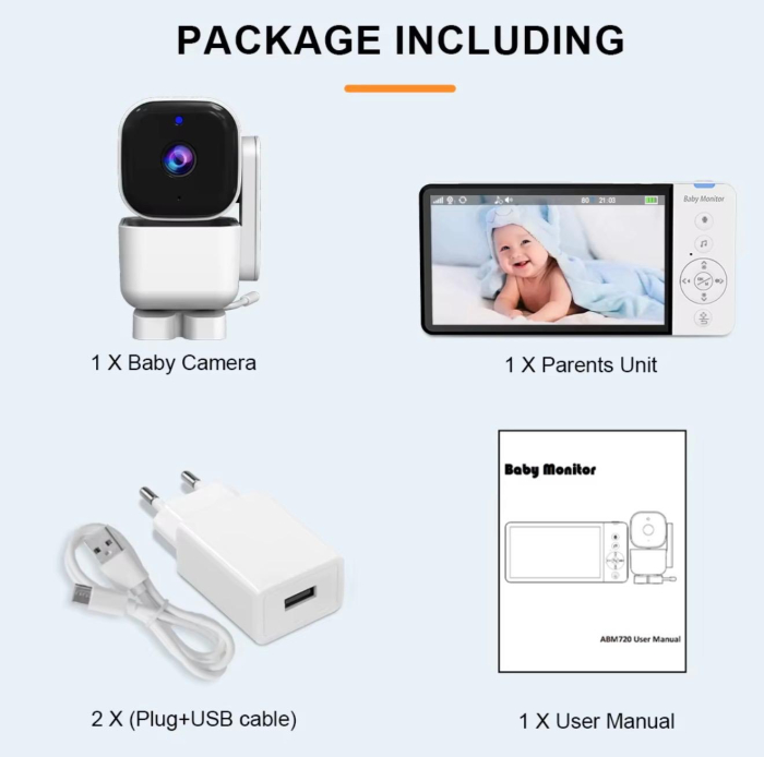 Baby Monitor, Camera de supraveghere bebelusi Denn Store WiFi/no wifi Dual View Control Night Vision, Aplicatie Telefon, 5” IPS Full HD 1080P, PTZ 355°/60°, VOX, interfon 2 căi, senzor temperatură, 50 [5]