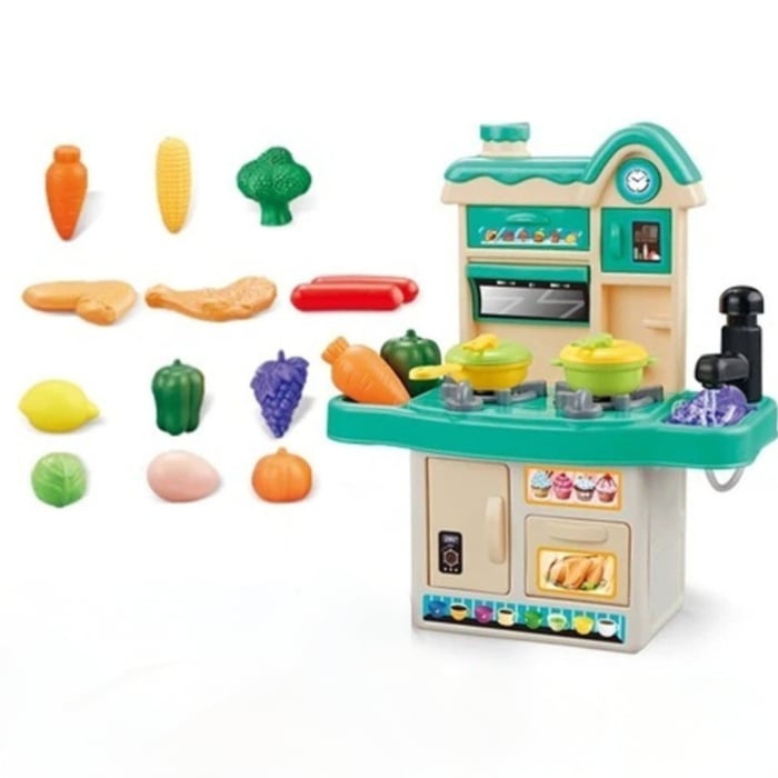 Bucătărie de Jucărie „My Little Kitchen – Happy Cook!” | Set Complet 45 Piese | Apă Circulantă, Plită, Cuptor, Legume & Accesorii | 3+ ani Minibucatarie copii [1]