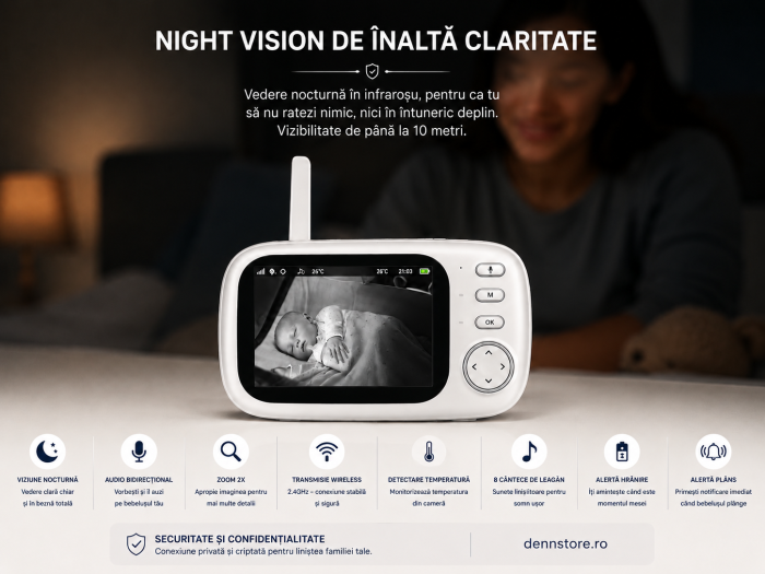 Camera de supraveghere Baby Monitor LCD 3.5 inch cu Night Vision & Funcții Multiple Denn Store [3]